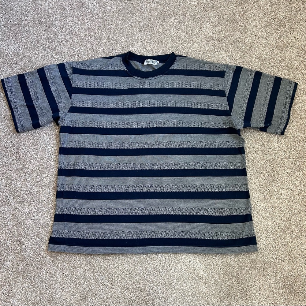 Parienti L’Uomo Made in Italy Vintage Striped Shirt Men’s Navy Blue Textured S/M